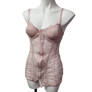 VTG 90's GT Sexy Lingerie Pink Lace Bodysuit Bustier Size‎ Large Coquette